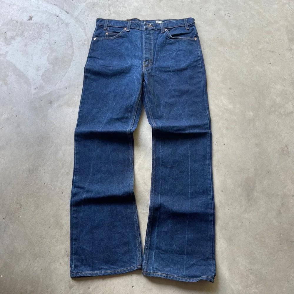 Vintage Levis 517 Orange Tab Mens 38x34 Dark Wash Bootcut Jeans Made in USA 90s